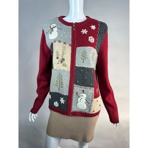 Croft and Barrow Snowman Ugly Christmas Sweater Medium Red Snowman Acrylic Blend